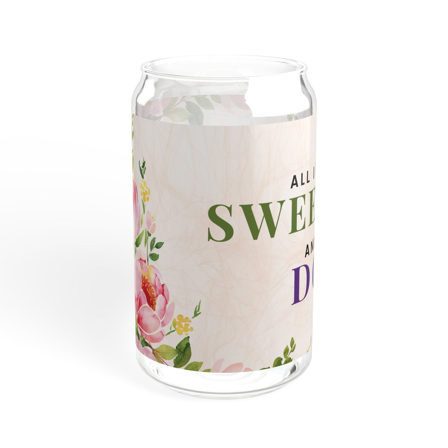 Dog Phrase Floral 16 oz Sipper Glass Cup