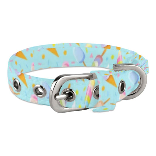 Adjustable mint ice cream pattern dog collar made of durable polyester for small dogs and puppies.