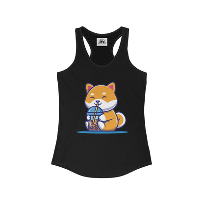 Cute Shiba Inu Drinking Boba Racerback Tank (S - 2XL) (15 Colors)