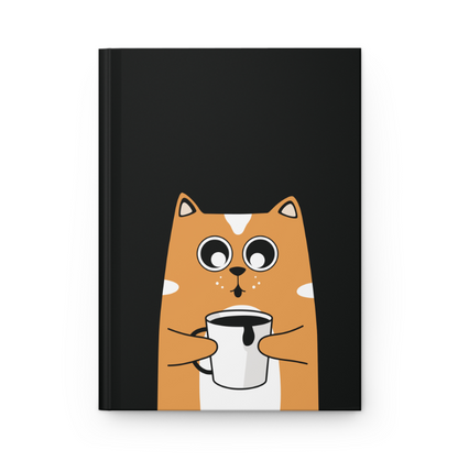 Cat With Coffee Hardcover Matte Journal, Cat Journal, Cat Notebook, Cute Cat Journal, Orange Cat Journal (4 Colors)