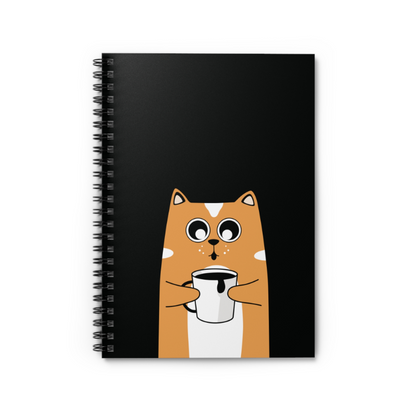 Cat With Coffee Ruled Line Spiral Notebook, Cat Notebook, Orange Cat Notebook, Cute Cat Notebook