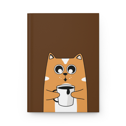 Cat With Coffee Hardcover Matte Journal, Cat Journal, Cat Notebook, Cute Cat Journal, Orange Cat Journal (4 Colors)