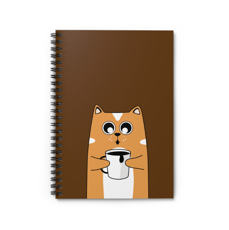 Cat With Coffee Ruled Line Spiral Notebook, Cat Notebook, Orange Cat Notebook, Cute Cat Notebook