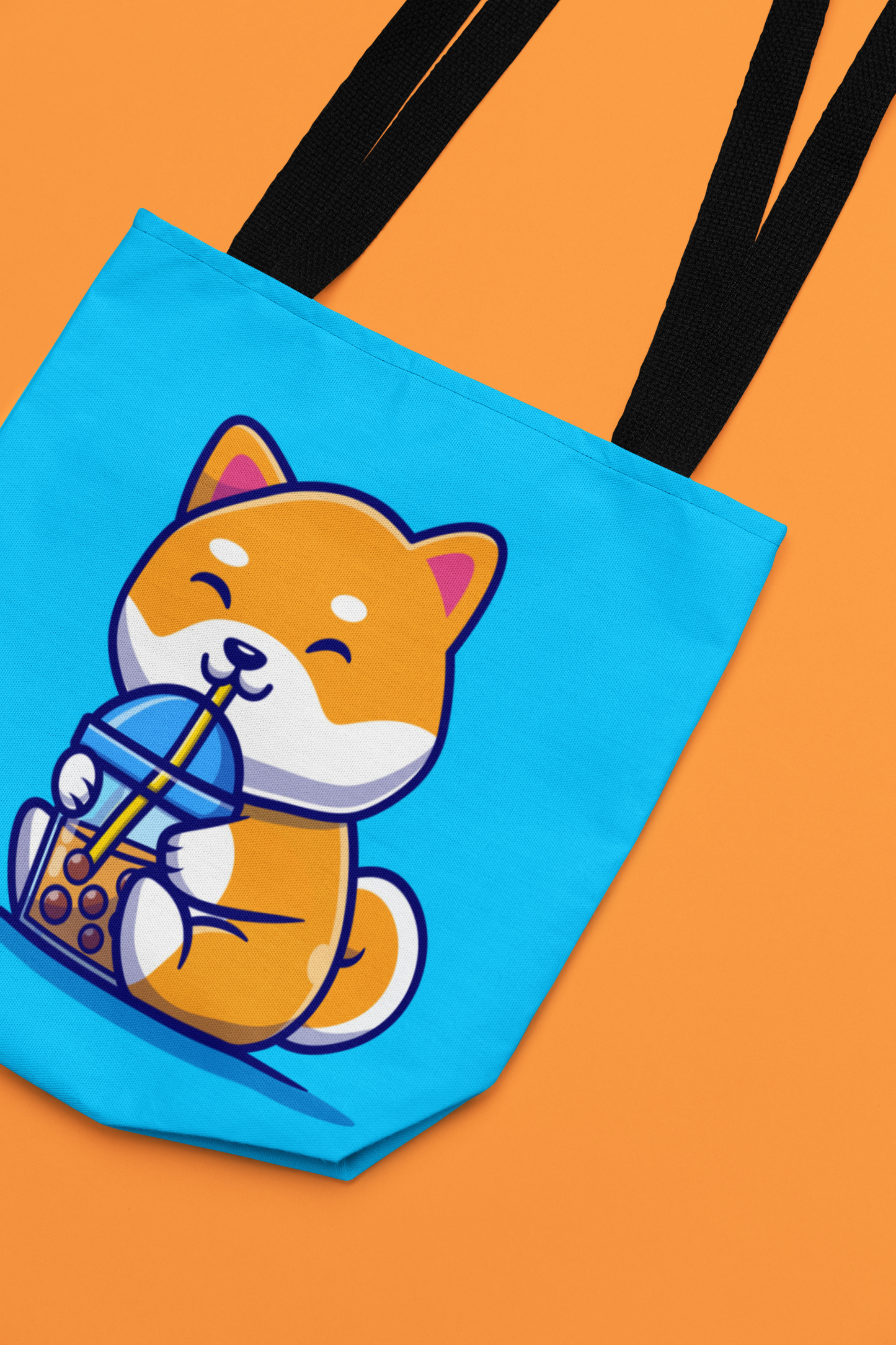 Cute Shiba Inu Drinking Boba Tote Bag (3 Sizes)