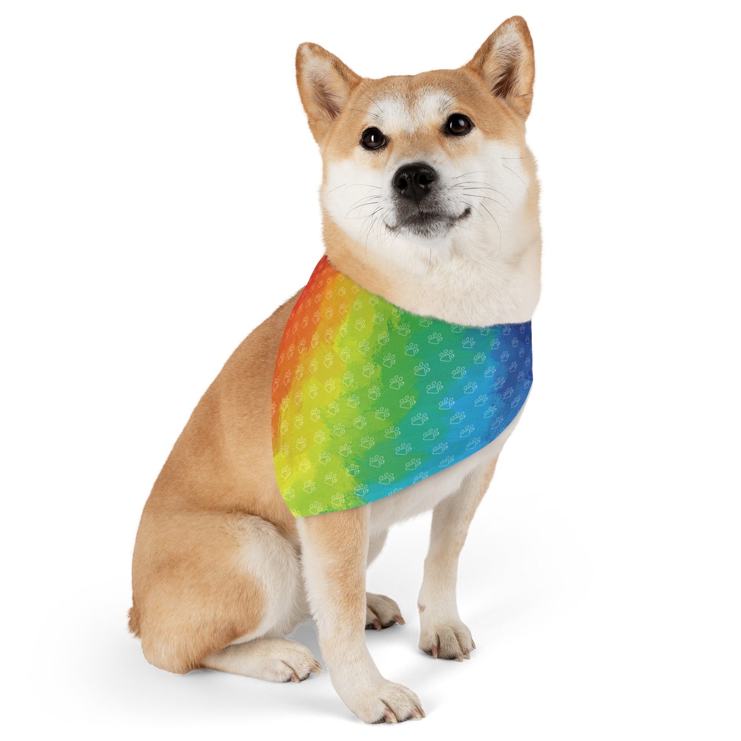 Watercolor Rainbow Paw Print Pattern Pet Bandana Collar (S - XL)