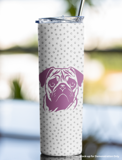 Pug Purple Skinny Tumbler with Straw (Personalization Available)