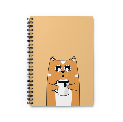 Cat With Coffee Ruled Line Spiral Notebook, Cat Notebook, Orange Cat Notebook, Cute Cat Notebook