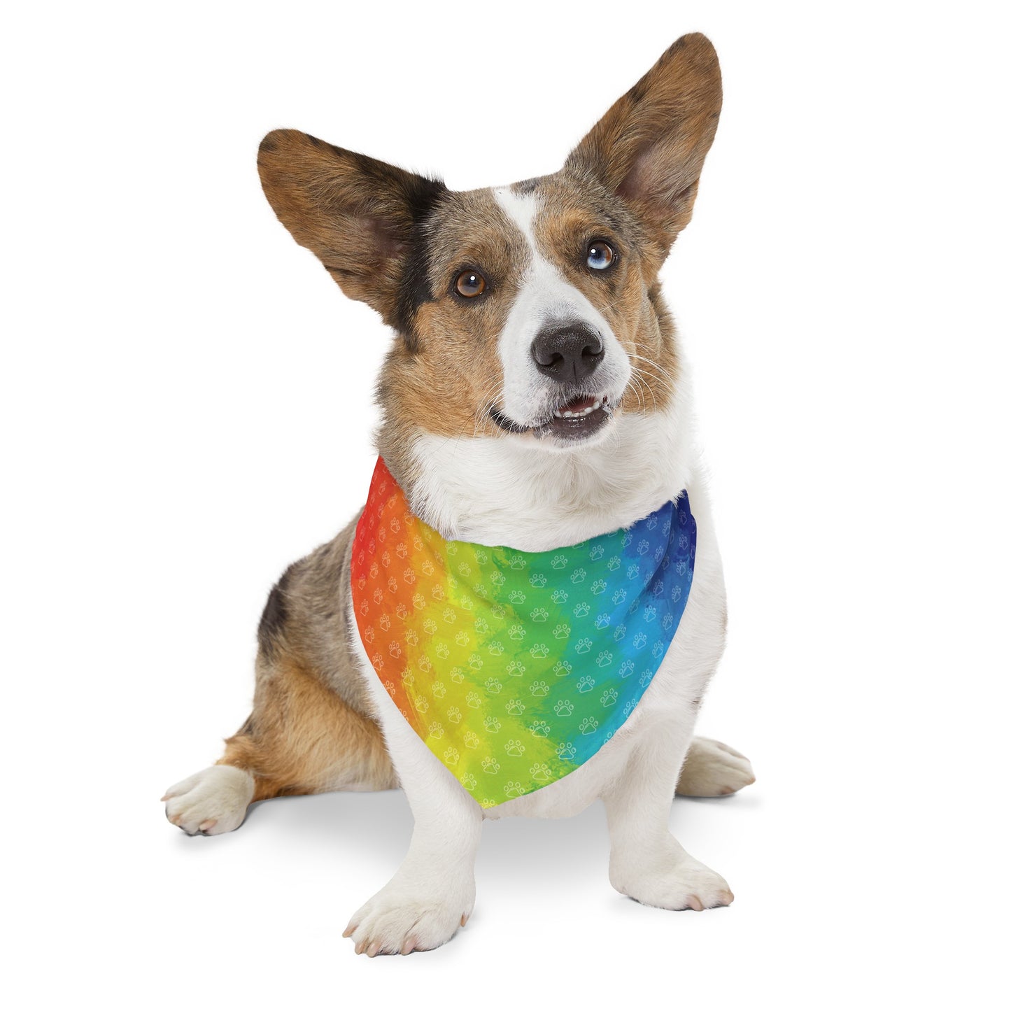 Watercolor Rainbow Paw Print Pattern Pet Bandana Collar (S - XL)