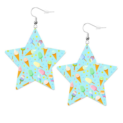 Mint leather star earrings with ice cream pattern, perfect for summer and matching pet accessories.