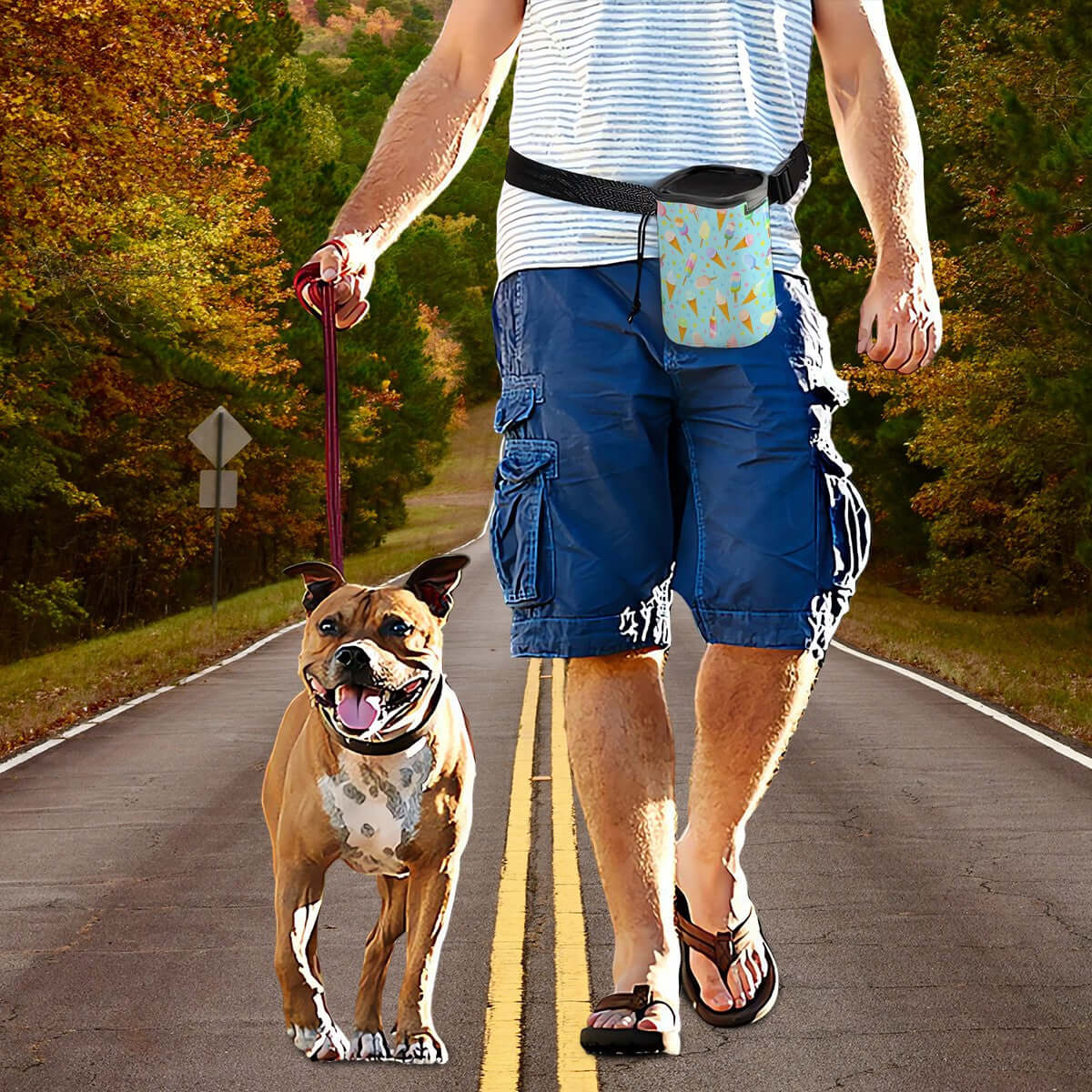 Mint Ice Cream Pattern Dog Treat Pouch – Cute Hands-Free Shoulder Bag for Pet Training & Walks