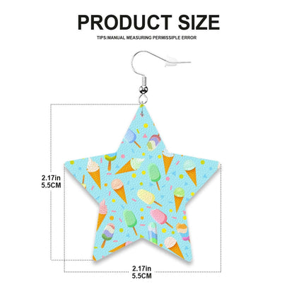 Mint leather star earring featuring ice cream pattern, measuring 2.17in, perfect for trendy pet parents.